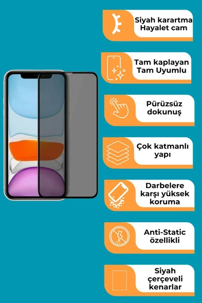iPhone 15 Pro Max Uyumlu Tam Kaplayan Hayalet Cam Siyah Karartma Ekran Koruyucu Cam Anti-Static Özellikli Siyah Çerçeveli - Resim 2