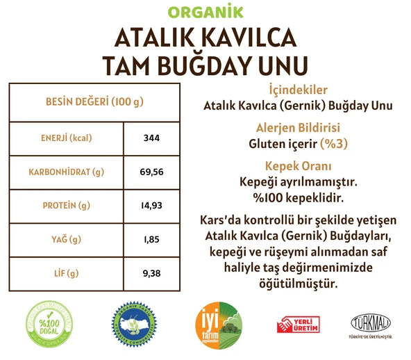 Taş Değirmenden Organik Organik Atalık Kavılca Gernik Tam Buğday Unu - 20 Kilo - Resim 2