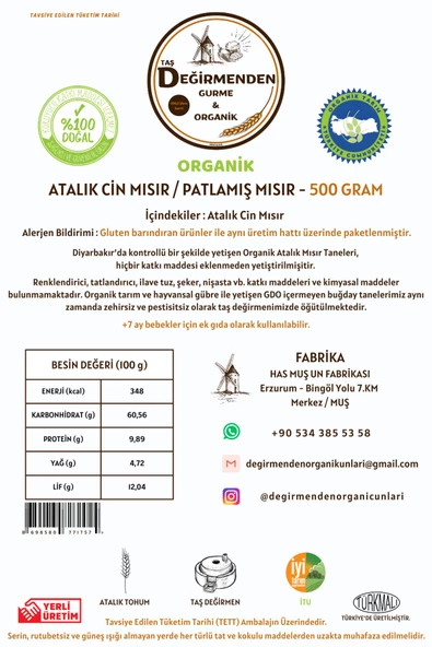 Organik Atalık Cin Mısır / Patlamış Mısır - 500 Gram - 2
