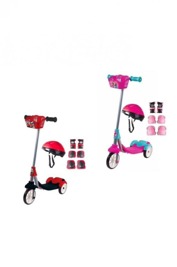 3 Tekerli Frenli Kız - Erkek Çocuk Scooter Kask Dizlik Dirseklik Seti Dahil Ful Set