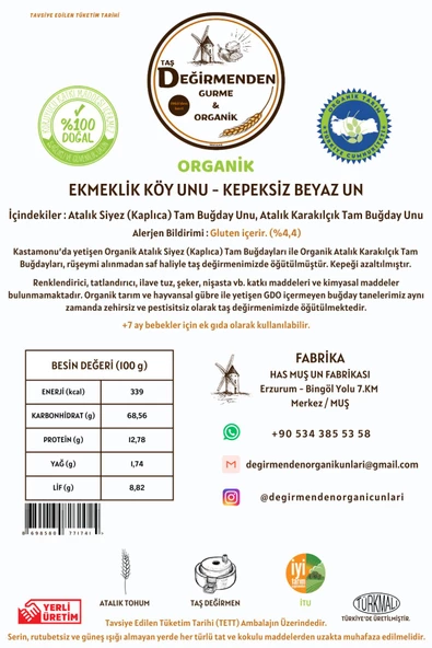 Organik Atalık Ekmeklik Köy Unu - Kepeksiz Beyaz Un - 10 Kilo - 2