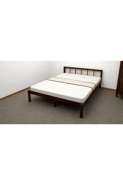 Pinoxi Masif Ahşap Başlıklı Karyola 140x200 Cm Ceviz Renk - 2