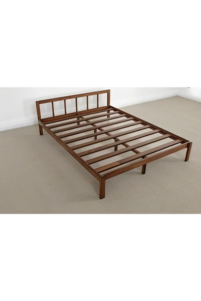 Pinoxi Masif Ahşap Başlıklı Karyola 140x200 Cm Ceviz Renk - 3