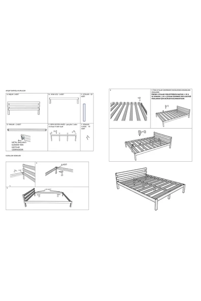 Pinoxi Masif Ahşap Karyola Çift Kişilik 140x200 Cm Doğal Ahşap Ceviz Renk - 3