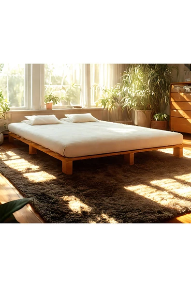 Pinoxi Ahşap Platform Karyola Ceviz Renk 140x200 Cm