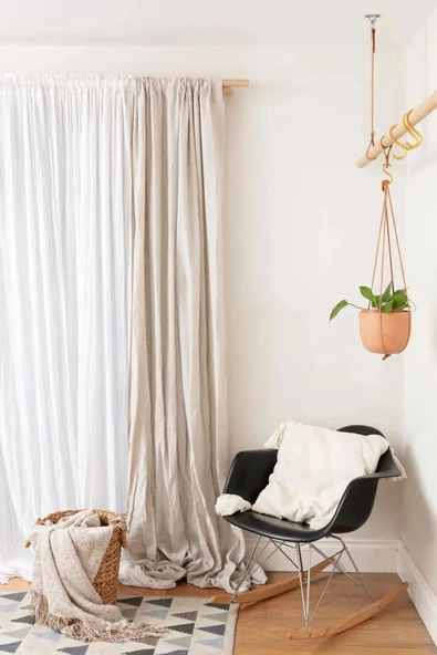Pinoxi 125Cm Masif Ahşap Perde Askısı Rustik Ahşap Boru 125 Cm - 2