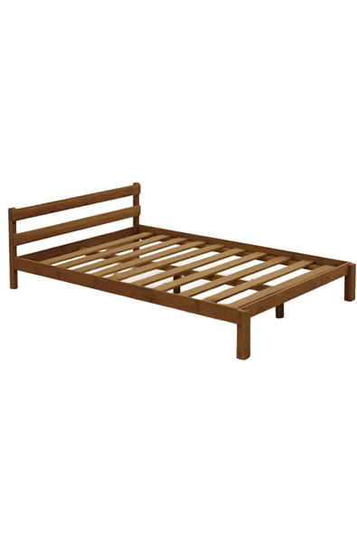Pinoxi Masif Ahşap Karyola Çift Kişilik 140x200 Cm Doğal Ahşap Ceviz Renk - 2