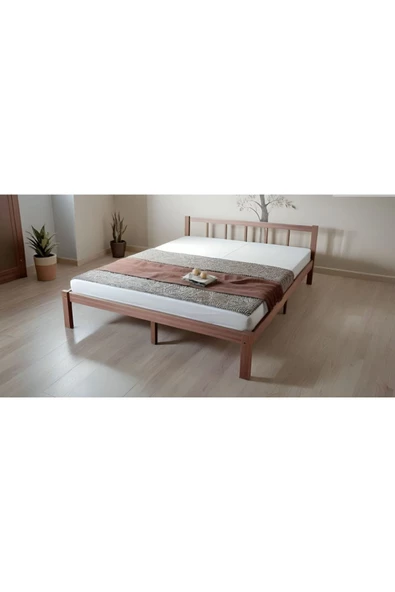 Pinoxi Masif Ahşap Başlıklı Karyola 140x200 Cm Ceviz Renk - 5