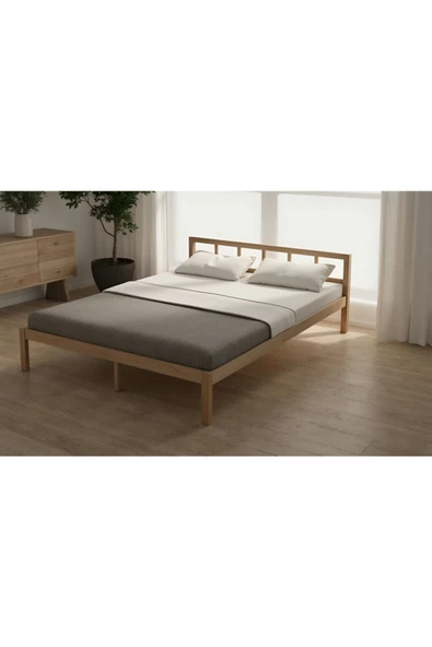 Pinoxi Masif Ahşap Başlıklı Karyola 120x200 Cm Doğal Ahşap Natural