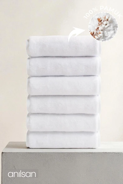 6'lı Beyaz El Havlusu - 50x90 Cm, 225 Gr, %100 Pamuk, Spa Ve Otel Havlusu, Günlük Kullanıma Uygun ürün görseli 1