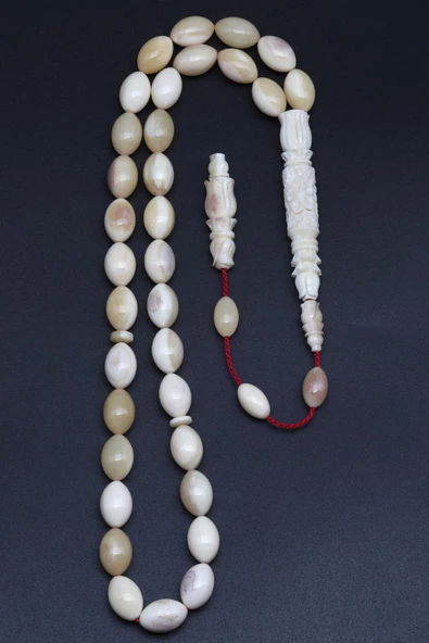 İmame Oymalı Usta İşçilikli Kemik Tesbih 9 x 13 mm Arpa Kesim - Resim 2