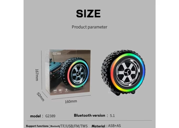 Platoon PL-4598 BT+TF+FM+TWS+USB TYPE-C Girişli Işıklı Lastik Speaker (G2389) - 8