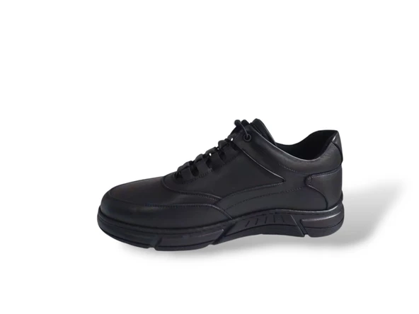 Modesa 265 Erkek Siyah Hakiki Deri Lastik Bağcıklı Kauçuk Taban Ayakkabı - Resim 3