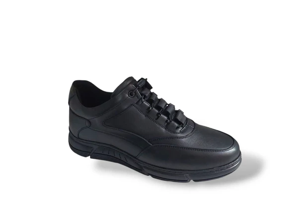 Modesa 265 Erkek Siyah Hakiki Deri Lastik Bağcıklı Kauçuk Taban Ayakkabı - Resim 4