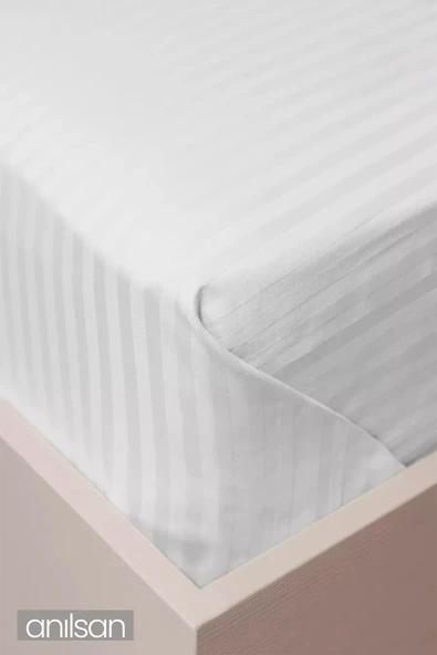 Çizgili Saten Lastiksiz Çarşaf %100 Pamuk Tek / Çift Kişilik 83tel - 4