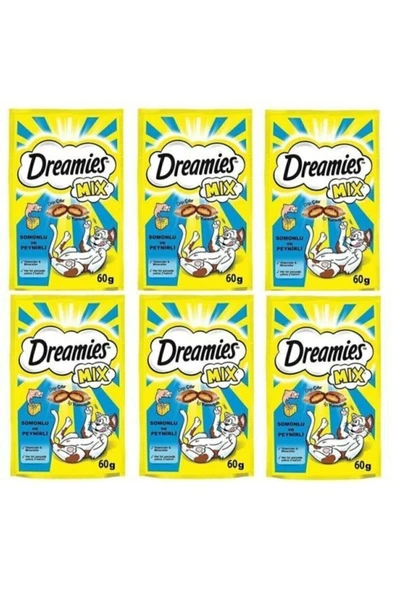 Dreamies Mix Somon Balıklı ve Peynirli Kedi Ödülü 6 x 60 G