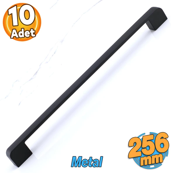10 Adet Radus 256 mm - 25.6 cm Siyah Metal Mobilya Çekmece Mutfak Dolabı Dolap Kulpları Kulbu Kulpu