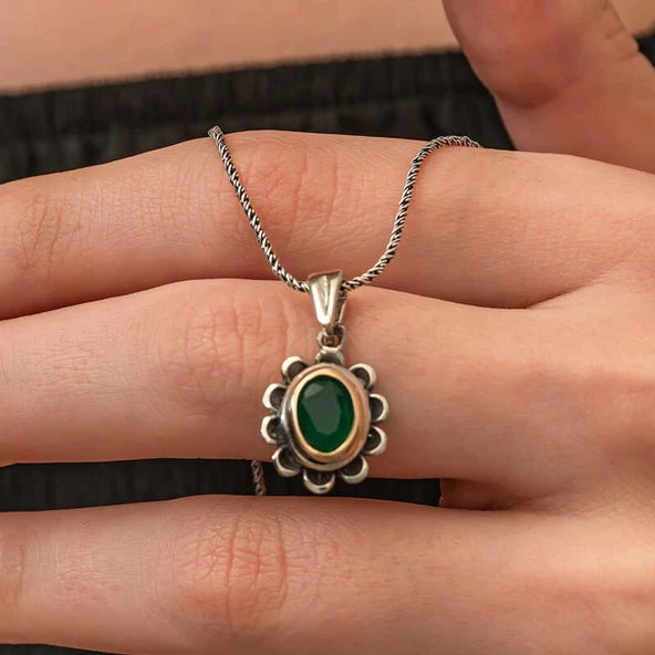 Lucky Life Kadın Gümüş Yeşil Çiçek Desenli Otantik Kadın Set - 3