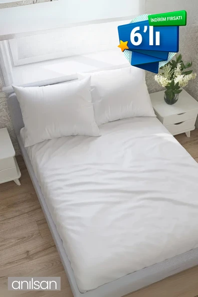 6'lı Lastiksiz Düz Beyaz Saten Çarşaf Tek/çift Kişilik Ev Ve Otel Çarşafı,83 Tel - 8