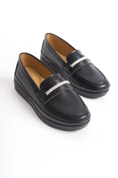 Kadın Önü Parlak Taş Detaylı Rahat Taban Günlük Ayakkabı Loafer - 4