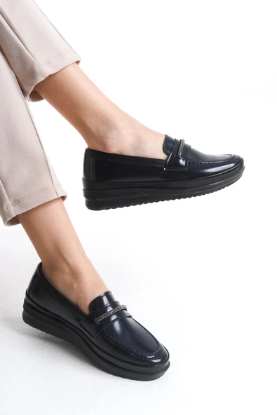 Kadın Önü Parlak Taş Detaylı Rahat Taban Günlük Ayakkabı Loafer - 10