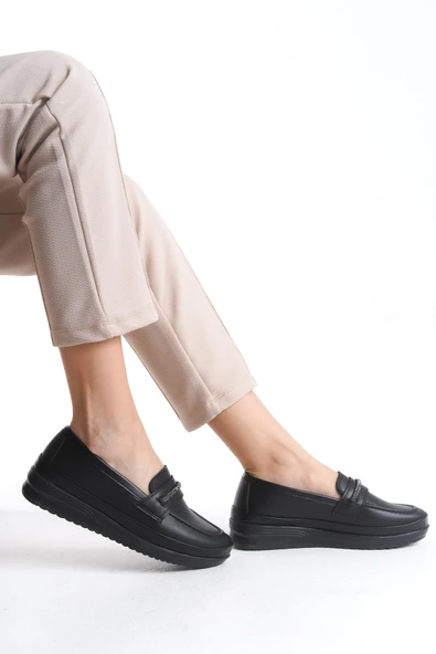 Kadın Önü Parlak Taş Detaylı Rahat Taban Günlük Ayakkabı Loafer - 6