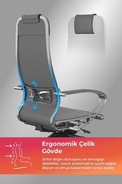 Samurai Ergonomik Koltuk | Bel Destekli, Tekerlekli, Yükseklik Ayarlı, Deri Yönetici Koltuğu -F.2.1.49 - 2