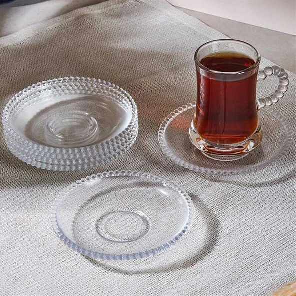 Porsima Girona 6'lı Cam Çay Tabağı Dayanıklı Cam Çay Tabağı 11,5cm Tabak Bardak Altı - 2