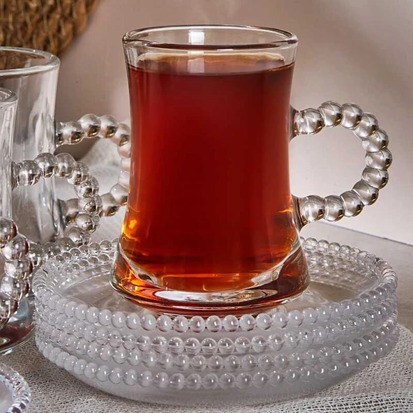 Porsima Pearl-Gırona 6 Kişilik 12 Parça Boncuklu Cam Çay Takımı 110ml Çay Seti - 3