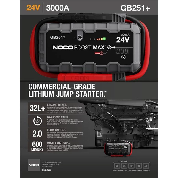 Noco Genius GB251 24V 3000 Amper Lityum Akü Takviye + Powerbank + Led Lamba - 9