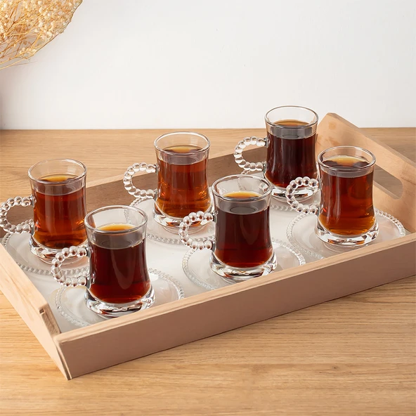 Porsima Pearl-Gırona 6 Kişilik 12 Parça Boncuklu Cam Çay Takımı 110ml Çay Seti - 4
