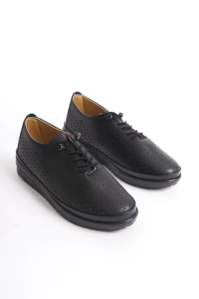 Kadın Bağcıklı Günlük Ayakkabı Delik Detaylı Yuvarlak Burun Ayakkabı - Resim 4