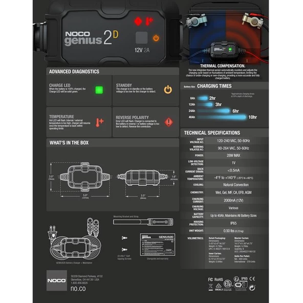 Noco Genius GENIUS2DEU 12V 2 Amper Akü Sarj ve Bakim - 9