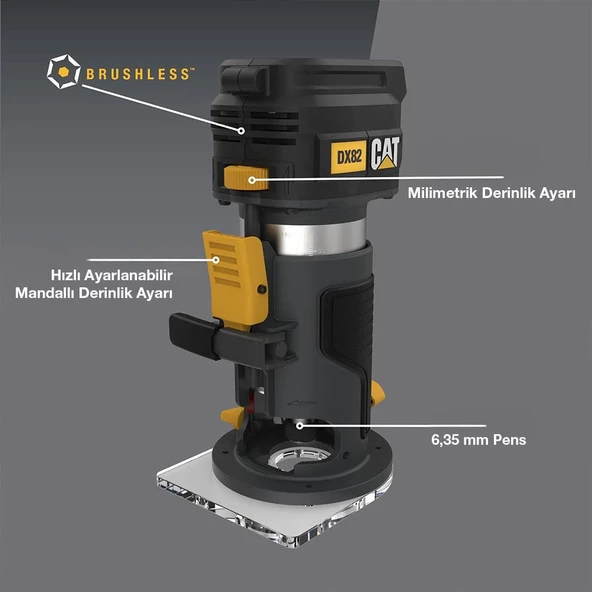CAT DX82B 18Volt Şarjlı Kömürsüz 6mm Devir Ayarlı Profesyonel Avuç İçi El Frezesi Formika Tıraşlama (Akü Dahil Değildir) - 11