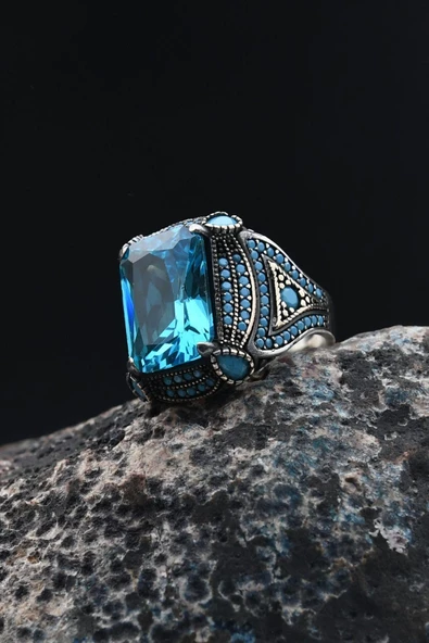 Gümüş Erkek Yüzük Aquamarine (AQUA MARİN) Taşlı 901387 - 3