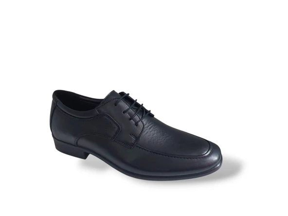 Zerhan 199 Erkek Siyah Bağcıklı Hakiki Deri Klasik Hafif Taban Ayakkabı - Resim 2