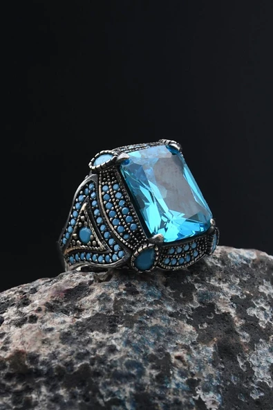 Gümüş Erkek Yüzük Aquamarine (AQUA MARİN) Taşlı 901387 - 1