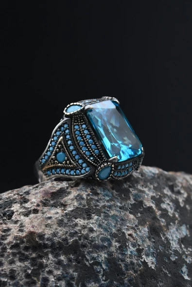 Gümüş Erkek Yüzük Aquamarine (AQUA MARİN) Taşlı 901387 - 2