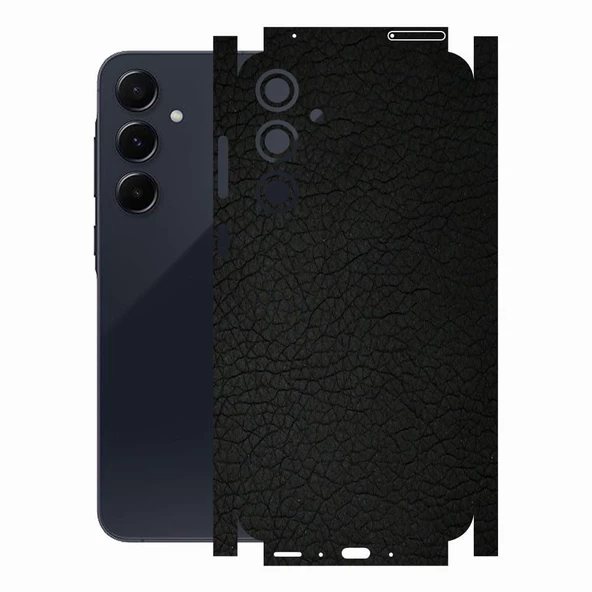Samsung A35 ile Uyumlu Deri Desenli Siyah Arka Kaplama