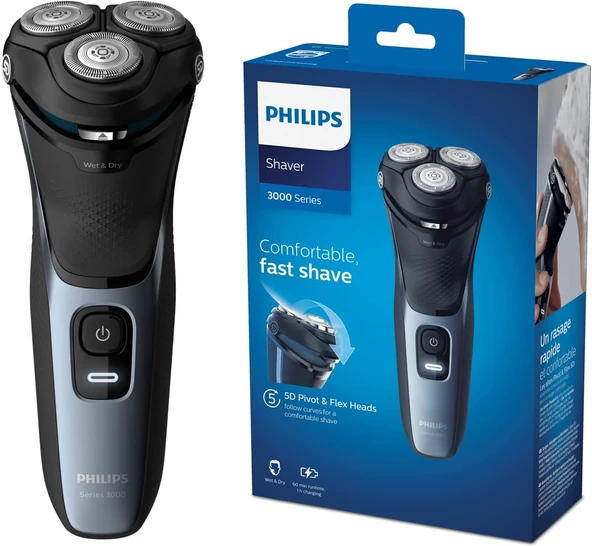 Philips 3000 Serisi Tıraş Makinesi S3133/51, Sinekkaydı Tıraş, Islak Ve Kuru Kullanım, Hassas Düzelt