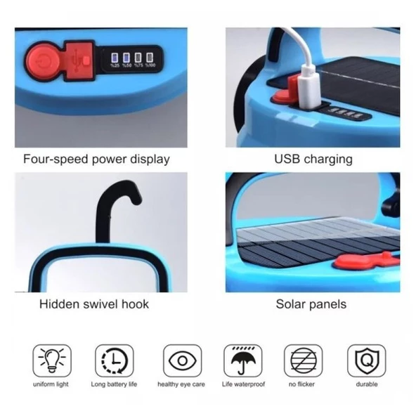 Powergold PG-200 USB ve Solar Şarjlı Acil Durum Lambası Çadır Kamp Feneri - 4