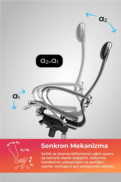 Samurai Ergonomik Koltuk | Bel Destekli, Tekerlekli, Krom Ayaklı, Siyah, Fileli Yönetici Koltuğu -5.2.1.49 - 3