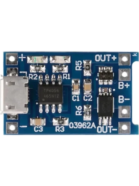 Arduino TP4056 Korumalı Lityum Lipo Pil Şarj Devresi Micro USB