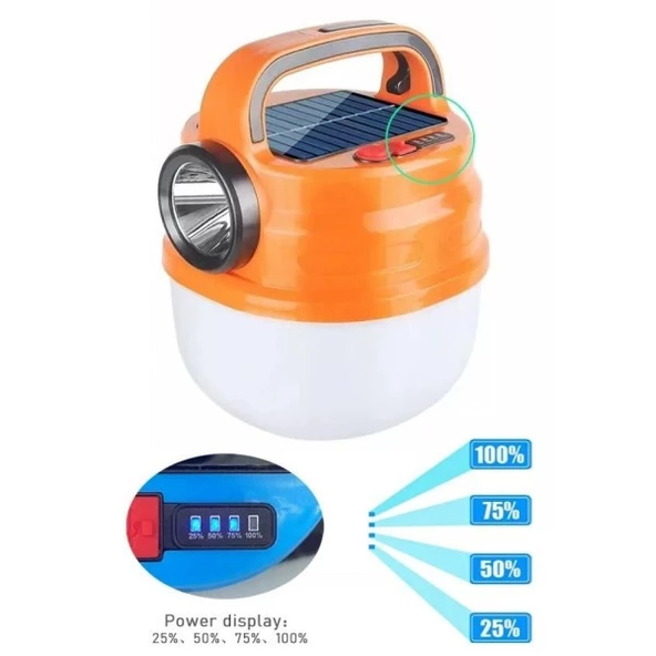 Powergold PG-200 USB ve Solar Şarjlı Acil Durum Lambası Çadır Kamp Feneri - 2