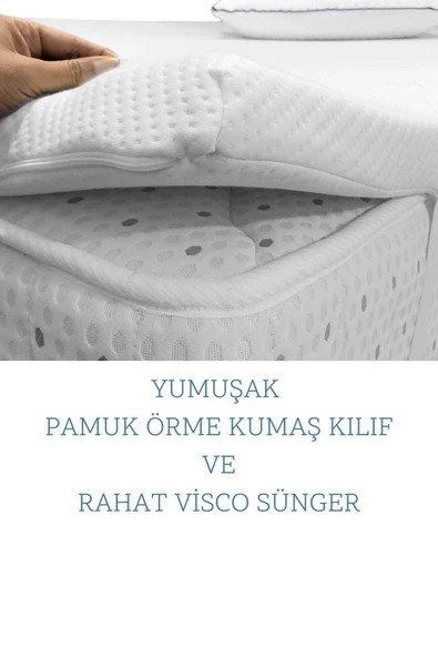 RevuBaby Lastikli Ortopedik Yıkanabilir Kılıflı Visko Yatak Şiltesi Yatak Pedi Uyku Pedi Topper - 5