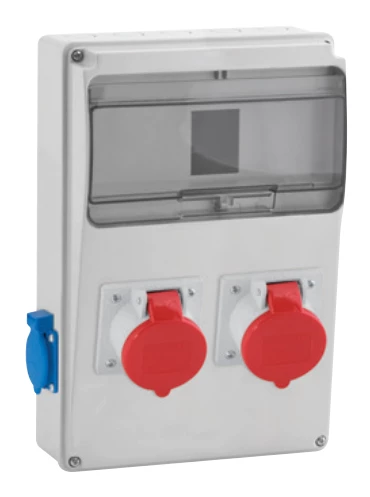230x300x115 mm Açılı Model Kombinasyon Kutusu Makine Prizi 5x32 ön (2)+Pano Prizi 1x16 yan (4)