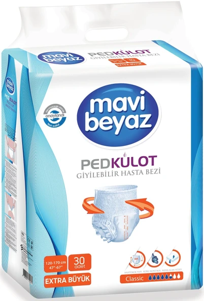 Mavi Beyaz Ped Emici Külot Hasta Bezi XL-Ekstra Büyük 60 Adet + Yatak Koruyucu Örtü 60*90CM 30 Adet - 2