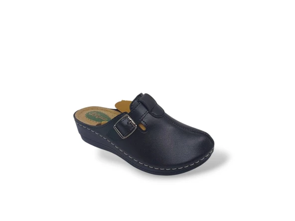 Elegance 856 Kadın Siyah Tokalı Burnu Kapalı Terlik - 4