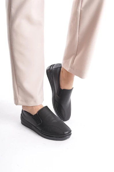 Kadın Yanı Lastik Detaylı Günlük Ayakkabı Yuvarlak Burun Tam Kalıp Comfort Ayakkabı - Resim 2