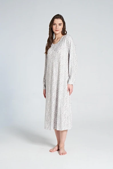 Pijadore 1066 Melisa Kadın Çiçek Desenli Uzun Kol Gecelik - 2